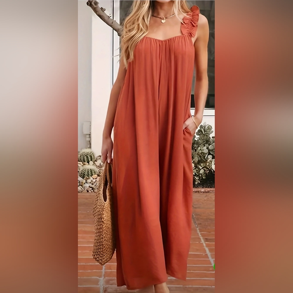 Rust Orange Sleeveless Jumpsuit